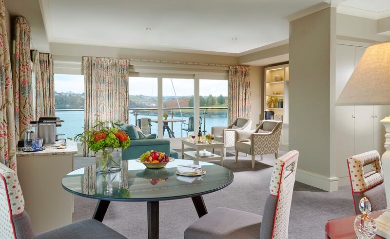A luxury harbour suite with private balcony at the Trident Hotel in Kinsale