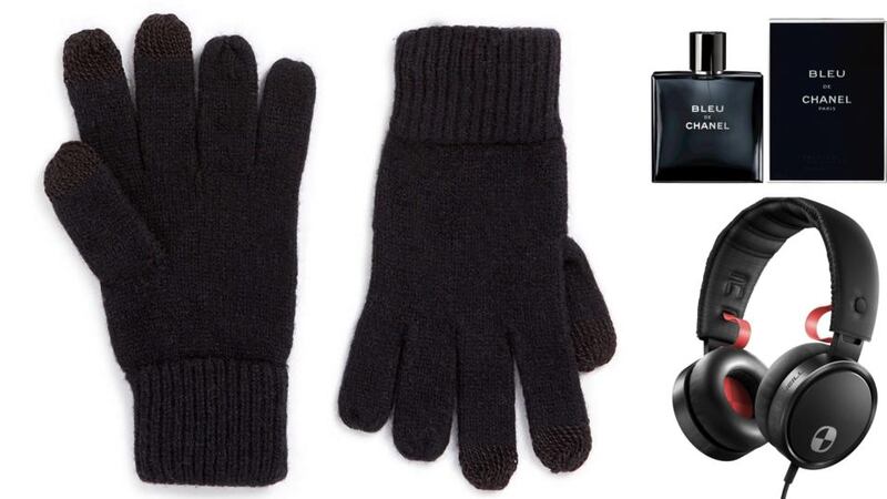 Black lambswool touchscreen gloves, €21 at Topman (£14 at topman.com); Bleu de Chanel eau de toilette, €59.50 for 50ml; Philips noise-cancelling headphones, €199.99, come with microphone, volume and track control for your mobile
