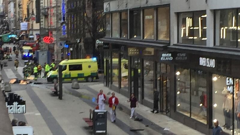 Three people have been killed in an incident in Stockholm when a truck was driven into a department store. Photograph: Reuters