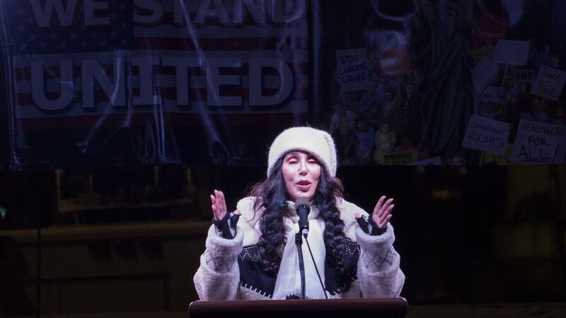 Cher: the performer speaks at the We Stand United rally on the eve of Donald Trump’s inauguration as US president, in 2017. Photograph: Bryan R Smith/AFP/Getty