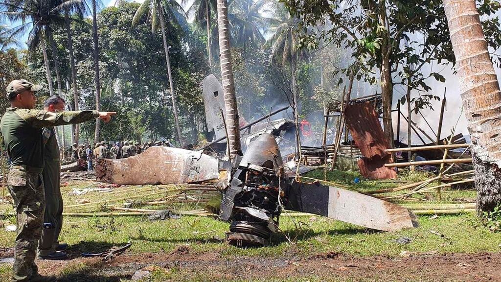 Search operations following a Philippine Air Force C-130 cargo plane crash at the vicinity of Jolo airport, Sulu island, southern Philippines. Photograph: EPA