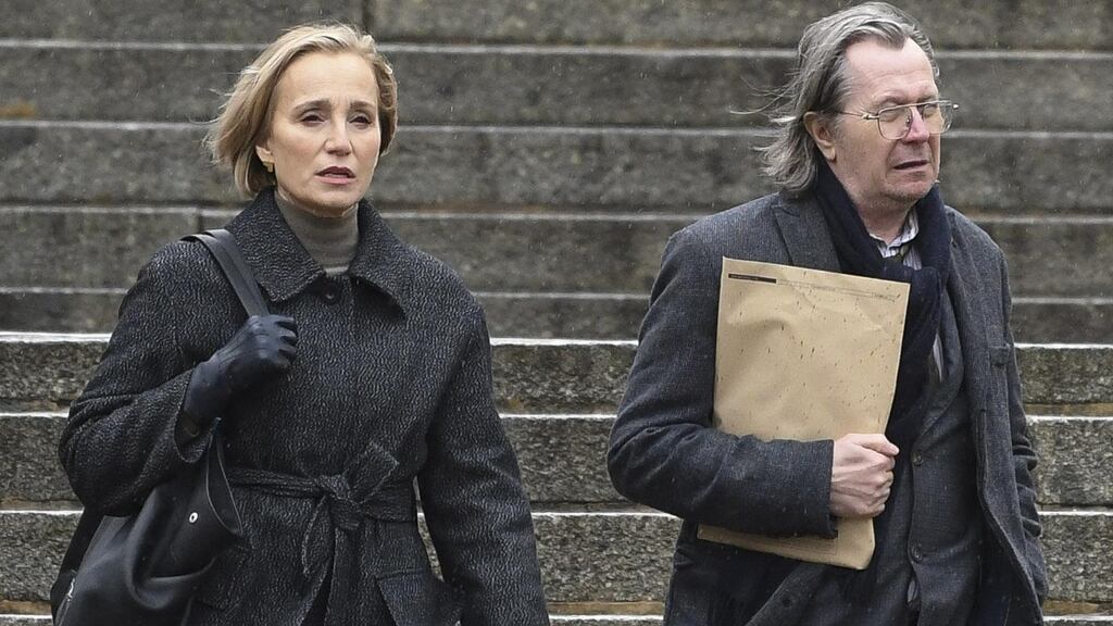 Kristen Scott-Thomas and Gary Oldman in Slow Horses, which streams from Friday on Apple TV+