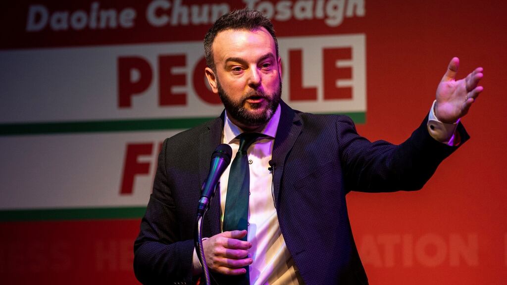 SDLP leader Colum Eastwood addressing the party’s sprin conference at the Seamus Heaney HomePlace in Bellaghy, Co Derry. Photograph: Liam McBurney/PA Wire