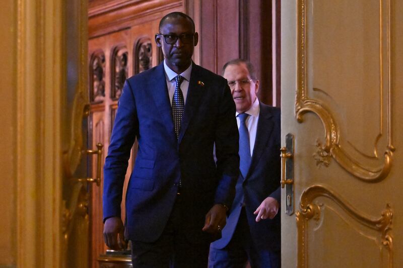 Russian minister for foreign affairs Sergei Lavrov and his Malian counterpart Abdoulaye Diop arrive to hold a joint press conference following their meeting in Moscow in May 2022. Photograph: Yuri Kadobnov/AFP via Getty Images