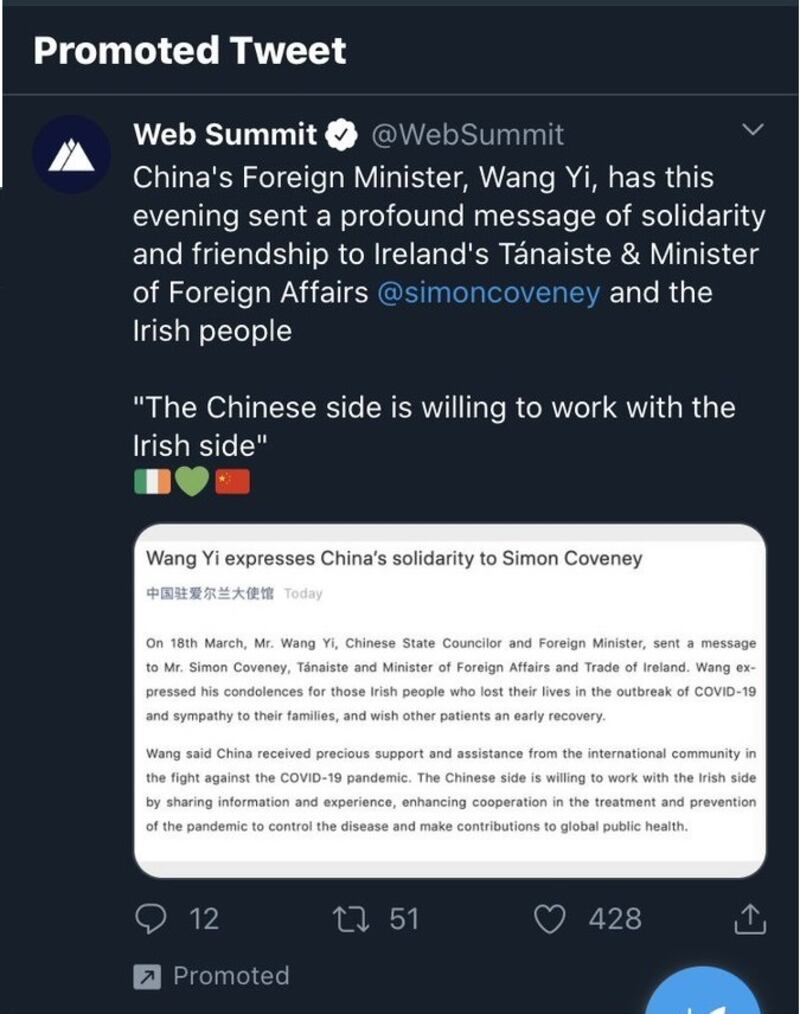 The promoted tweet that was removed by Twitter for violating its ban on political promotion.