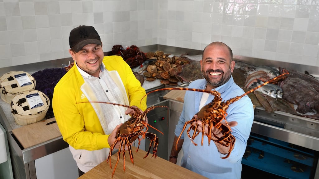 Chefs Karl Whelan (left) and Niall Sabongi in their new venture, Saltwater Grocery in Terenure, Dublin. Photograph: Dara Mac Dónaill