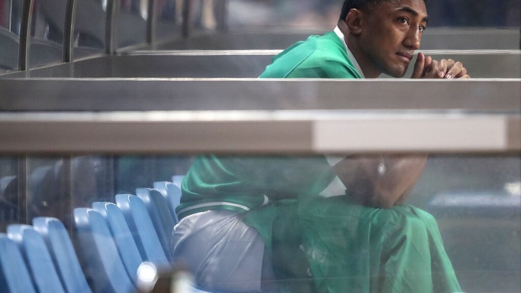 Bundee Aki: will miss the World Cup quarter-final due to the red card he received in the victory over Samoa. Photograph: Dan Sheridan/Inpho