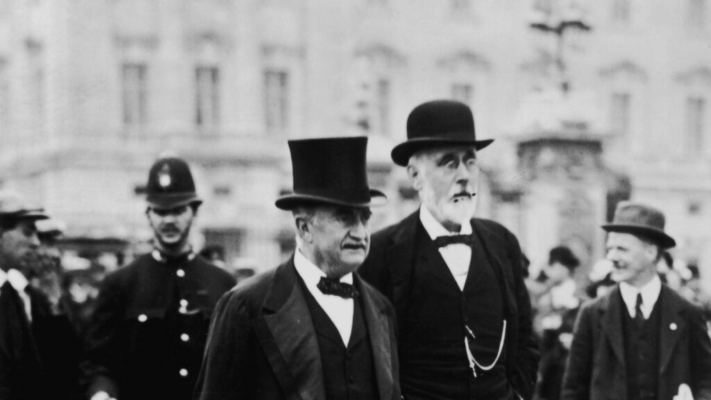 Leader of the Irish Parliamentary Party John Redmond (1856 - 1918, left) with Irish nationalist politician John Dillon (1851 - 1927), circa 1910. Photograph: Hulton Archive/Getty Images