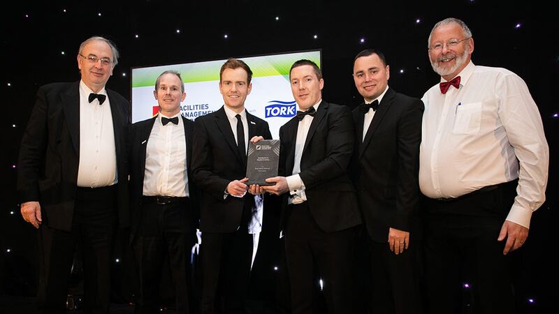 John Cunniffe, Estate Manager, The Bar Council of Ireland presents the Excellence in Health & Safety award to the Thermodial Team.