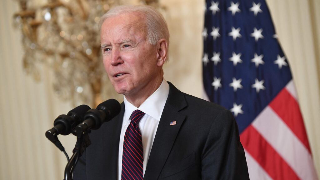 US president Joe Biden speaks to the media.