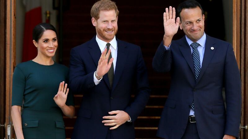 Taoiseach Leo Varadkar welcomes Meghan and Harry to Dublin. Photograph: Paul Faith/Getty Images
