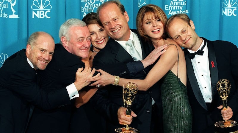 John Mahoney with the cast of Frasier after winning the Emmy for best comedy series in 1998. Phgotograph: Kim Kulish/AFP/Getty Images