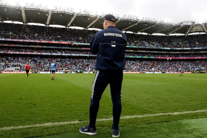 Dessie Farrell surveys events from the sideline during Dublin's semi-final win over Monaghan. Photograph: Laszlo Geczo/Inpho