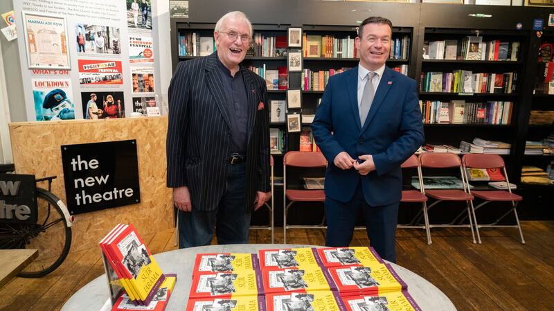 Labour’s Alan Kelly with Liam Cahill at the launch of the latter’s new book From Suir to Jarama: Mossie Quinlan’s Life and Legacy, in Connolly Books, Temple Bar, Dublin. Photograph: Barry Cronin