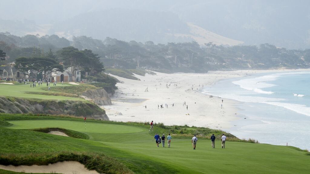 A general view of the 9th and 10th holes during Wednesday’s practice round  at Pebble Beach. Photograph: Warren Little/Getty Images