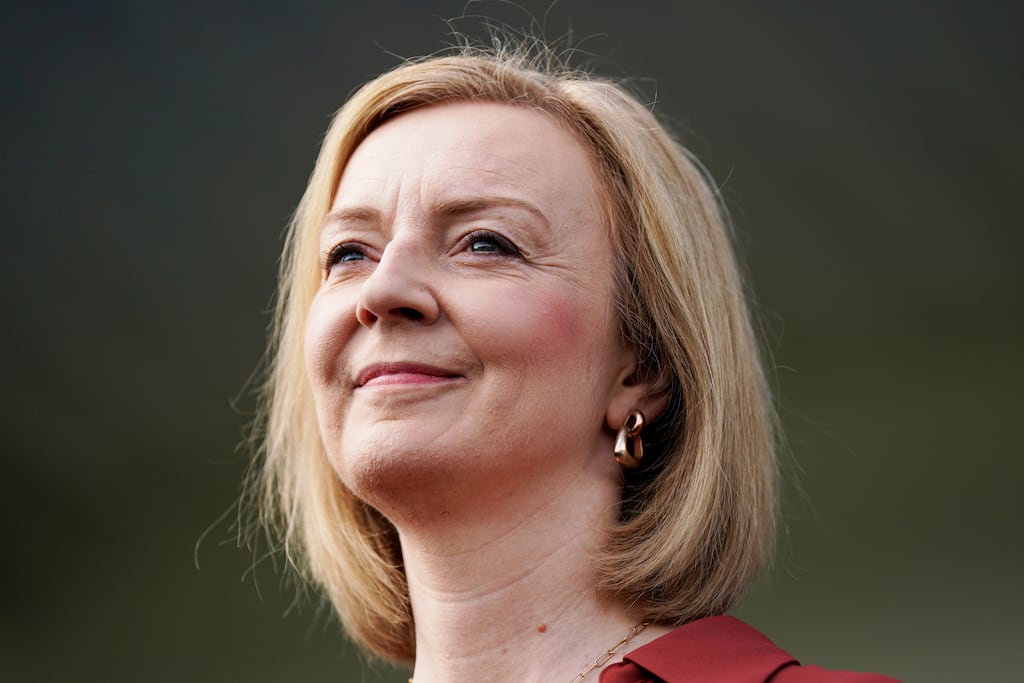 Liz Truss at an event at Solihull Moors FC, as part of the campaign to be leader of the UK Conservative Party and the next prime minister. Photograph: Jacob King/PA