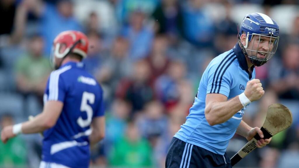 Conal Keaney celebrates his goal during Dublin’s comfortable Round 1 qualifier win over Laois. Photograph: Inpho