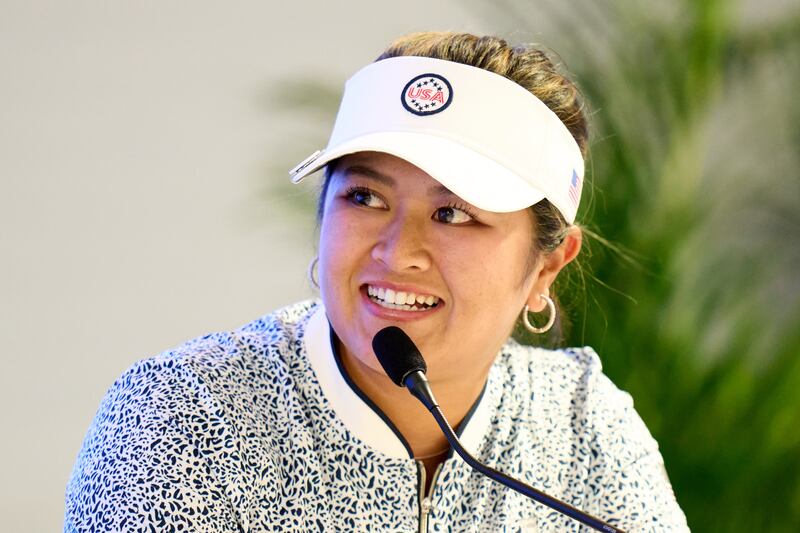 Lilia Vu of Team USA talks with the media at Finca Cortesin. Photograph: Angel Martinez/Getty