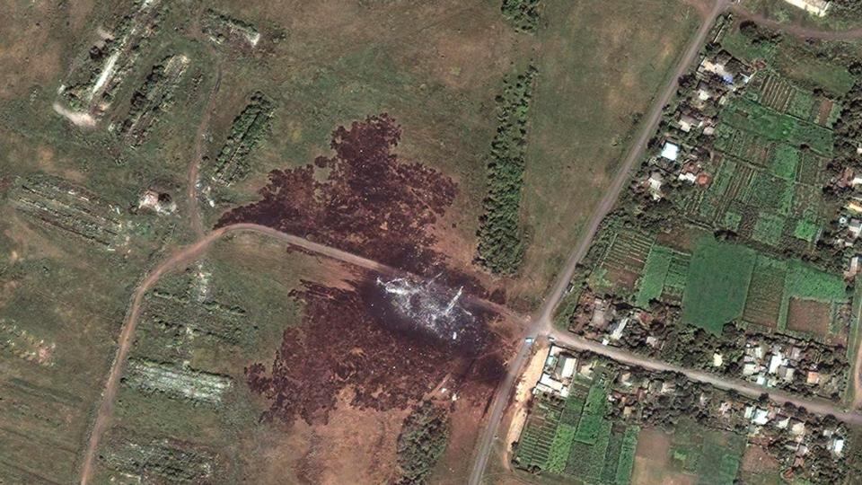 A satellite image shows the crash site of Malaysia Airlines flight MH17 in Ukraine. Photograph: DigitalGlobe/Handout via Reuters