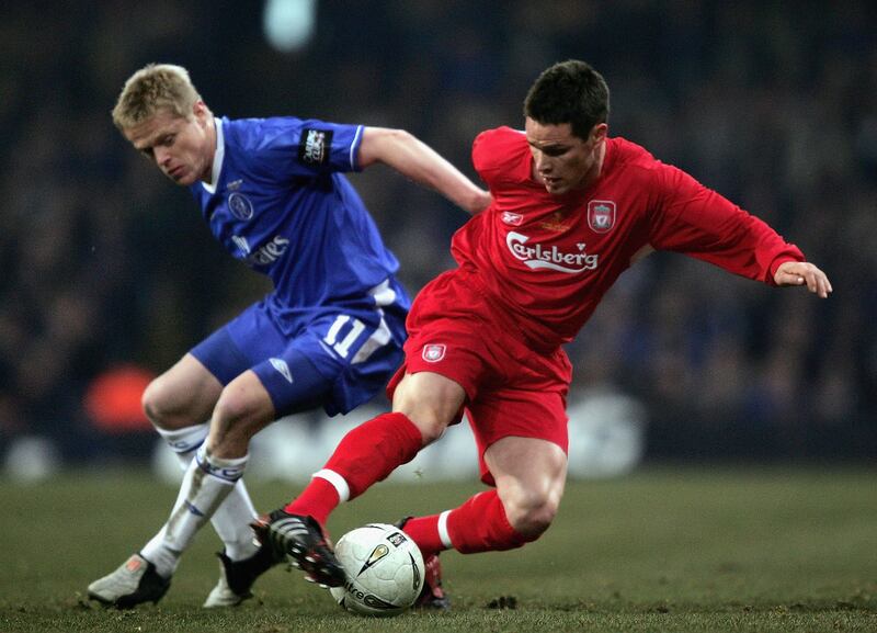 Damien Duff in action for Chelsea against Liverpool's Steve Finnan during the 2005 Carling Cup Final at the Millennium Stadium in Cardiff. Photograph: Clive Brunskill/Getty Images
