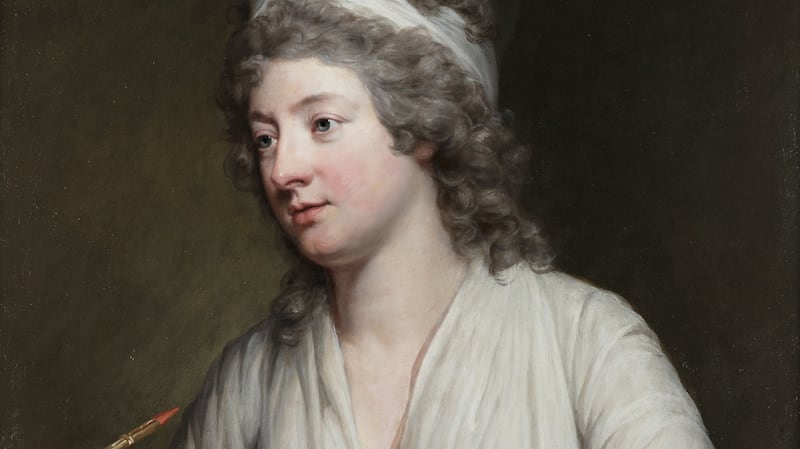 ‘Portrait of Maria Susanna Ormbsy, seated holding a sketch book’ by Hugh Douglas Hamilton