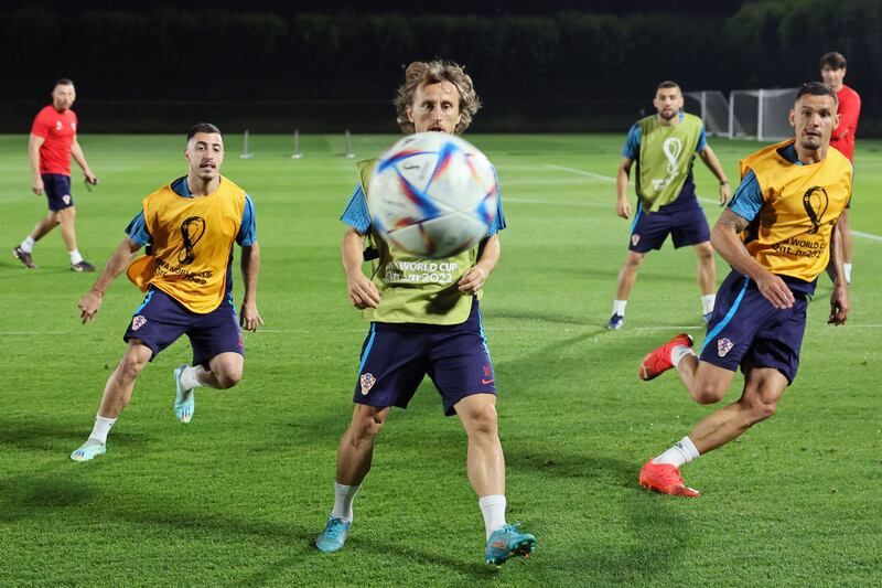 Croatia's Luka Modric during a training session at Al Erssal training site in Doha, Qatar, on the eve of a World Cup quarter-final between Brazil and Croatia. Photograph: Jack Guez/AFP