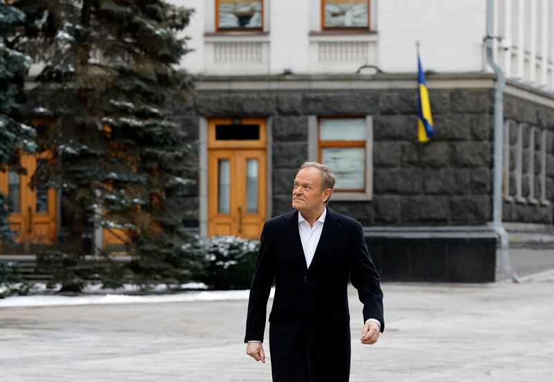 Polish prime minister Donald Tusk arrived in Kyiv to meet with top Ukrainian officials amid the Russian invasion. Photograph: Sergey Dolzhenko/EPA