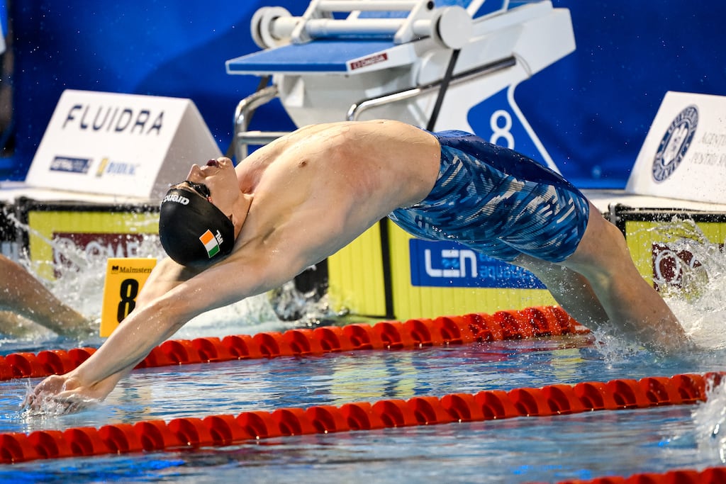 Shane Ryan of Ireland finished fifth in the 50m backstroke at the European Championships. Photograph: Andrea Staccioli/Inpho