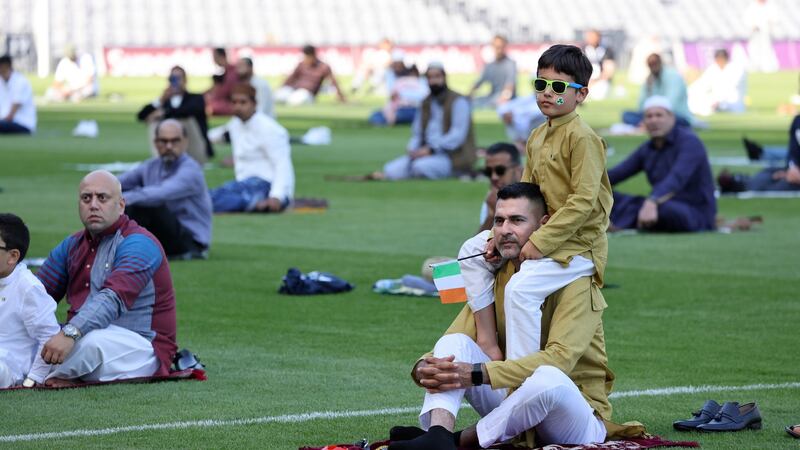 Shafqat Ayub and his son Kamil, from Smithfield. Photograph: Dara Mac Dónaill