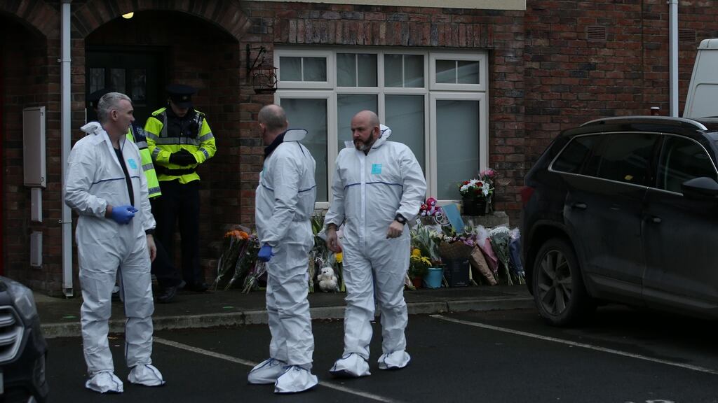 The scene outside the house in Newcastle, Co Dublin, where the three McGinley children were found last Friday. Photograph: Stephen Colllins/Collins Photos