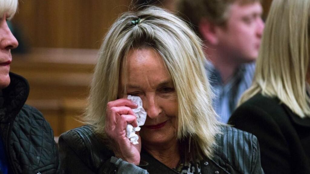 Reeva Steenkamp’s mother, June Steenkamp, sat in court today during the trial of Oscar Pistorius. Photograph: Daniel Born/Reuters