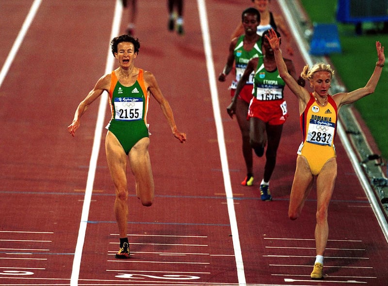 Sonia O'Sullivan wins a silver medal in the 5,000m at the Olympic Games in Sydney, 2000. Photograph: Patrick Bolger/Inpho