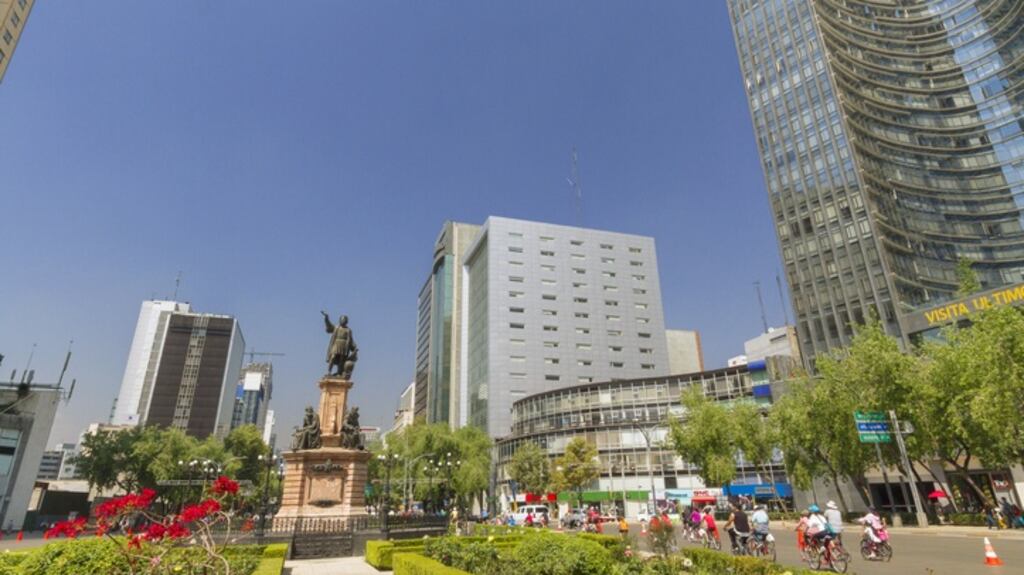 The Columbus statue in the Columbus roundabout, along Paseo de la Reforma, in the city’s downtown an financial district. Photograph: Getty Images