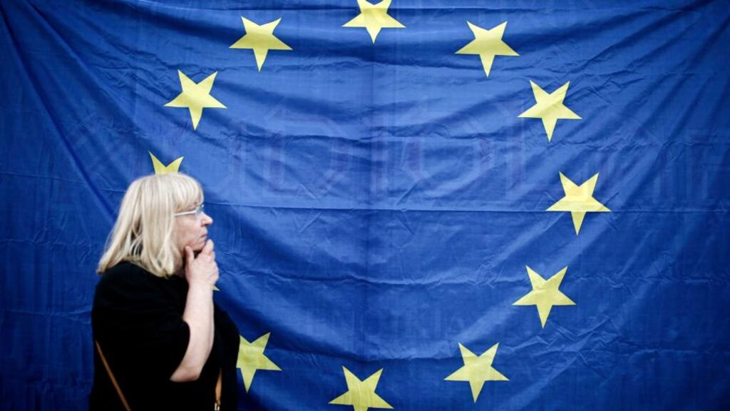 A pro European Union demonstration in Thessaloniki, Greece, Photographer: Konstantinos Tsakalidis/Bloomberg