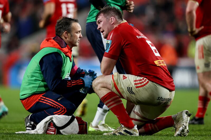 Peter O'Mahony had to come off at half-time in his Munster return. Photograph: Ben Brady/Inpho