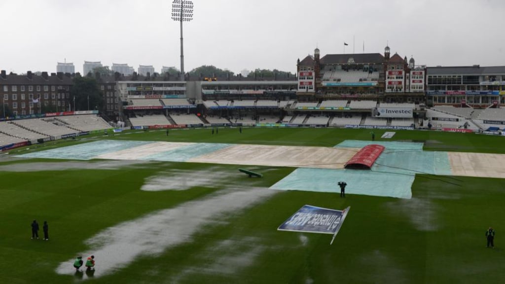 Pay was abandoned for the day during day four of the 5th Investec Ashes Test match between England and Australia at the Oval. Photograph: Shaun Botterill/Getty Images