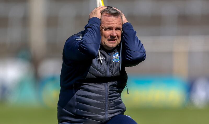 Waterford manager Davy Fitzgerald reacts to a missed chance in injury time. Photograph: Ken Sutton/Inpho