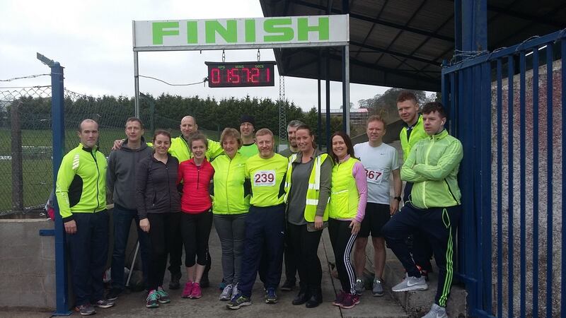 David McNally, Stephen Power, Katie Crosby, David Watters (back), Katie Sexton, Kathleen Crosby, Sean Kieran, David Crosby, Enda Coyle (back), Denise Carolan, Margaret O’Rourke, David Healy, Andrew O’Brien and Michael Crosby. The photograph was taken after a 10km run a year after the transplant