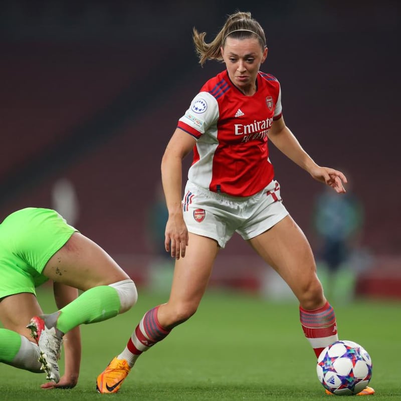 Katie McCabe playing for Arsenal. Photograph: Catherine Ivill/Getty Images