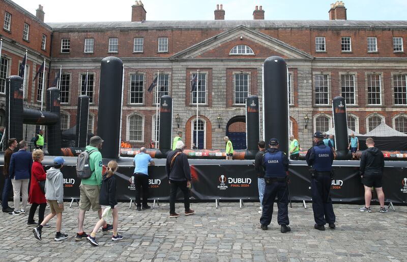 The pop-up football pitch at Dublin Castle's fanzone. Photograph: Stephen Collins/Collins Photos