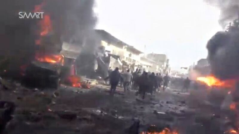 A still image taken from a video obtained by Reuters at the scene where the fuel truck exploded. Photograph: Reuters