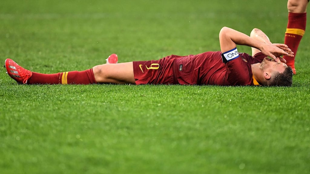 AS Roma’s Bosnian striker Edin Dzeko could face a lengthy ban after appearing to spit at a referee. Photograph: Getty Images