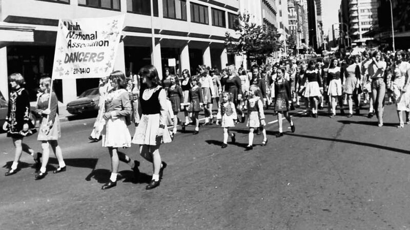 Irish dancers marching in the Sydney St Patrick’s Day parade in 1980.