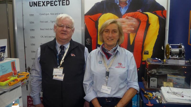 RNLI Community Safety Officer, John McKenna with Miryam Harris, Clifden Lifeboat at angling show