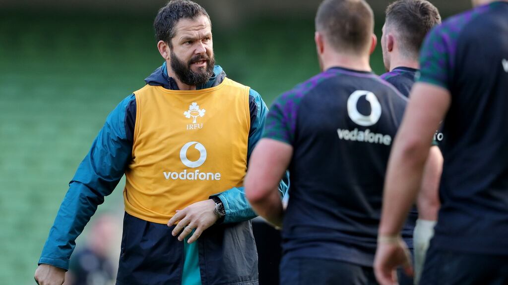 Andy Farrell was speaking after a typically full-on and open training session against the under-20s at the Aviva Stadium. Photograph: Dan Sheridan/Inpho