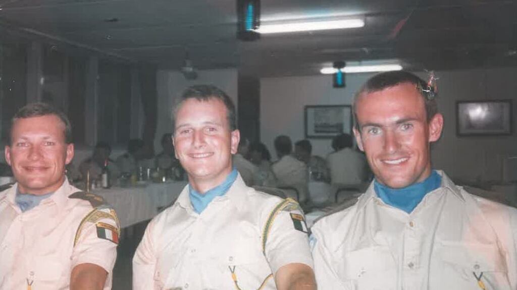 Colm O Luasa, Caimin Keogh and Neville Furlong: all from 63rd Cadet Class, overseas with 73 Infantry Battalion, Lebanon, 1993