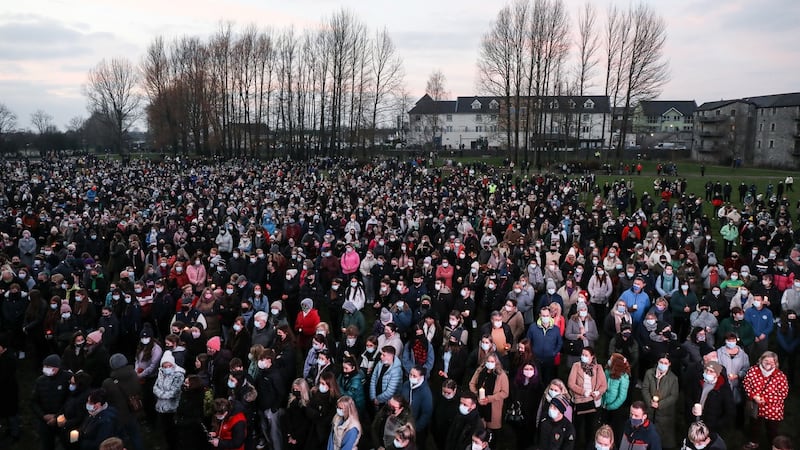 Local people attend a vigil in memory of Ashling Murphy in Tullamore Town Park, County Offaly. Photograph: Damien Egers/PA