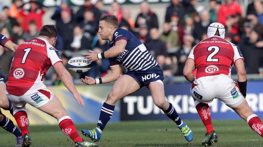 Ian Madigan in action for Bordeaux against Ulster in2017 - he is to join the province on a one-year deal. Photograph: Morgan Treacy