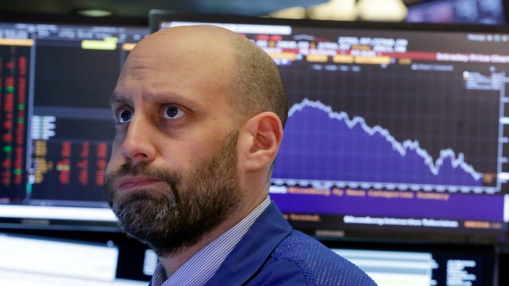 Specialist Meric Greenbaum  on the floor of the New York Stock Exchange, Friday, February 2nd, 2018. The stock market closed sharply lower, extending a weeklong slide, as the Dow Jones industrial average plunged more than 600 points. Photograph: AP Photo/Richard Drew