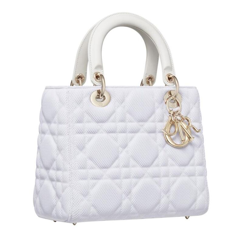Medium Lady Dior bag in white microcannage technical fabric